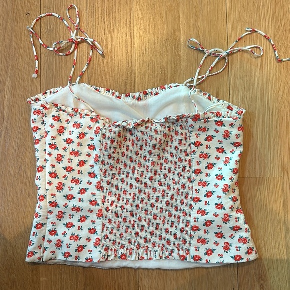 Zara Tank Tie Strap Linen Floral Babydoll Blouse Size Medium - Picture 5 of 8